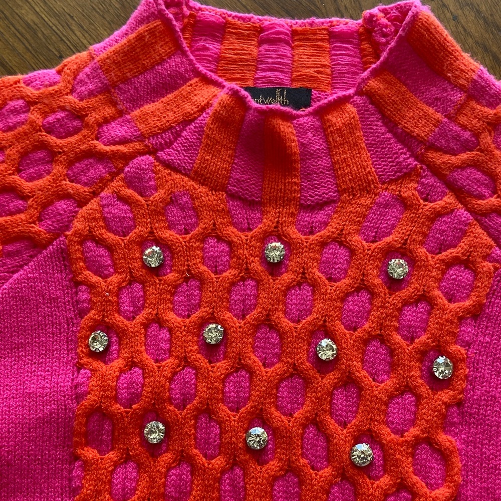 NWT On Twelfth Small Pink and Orange Women's Jeweled Turtleneck Sweater